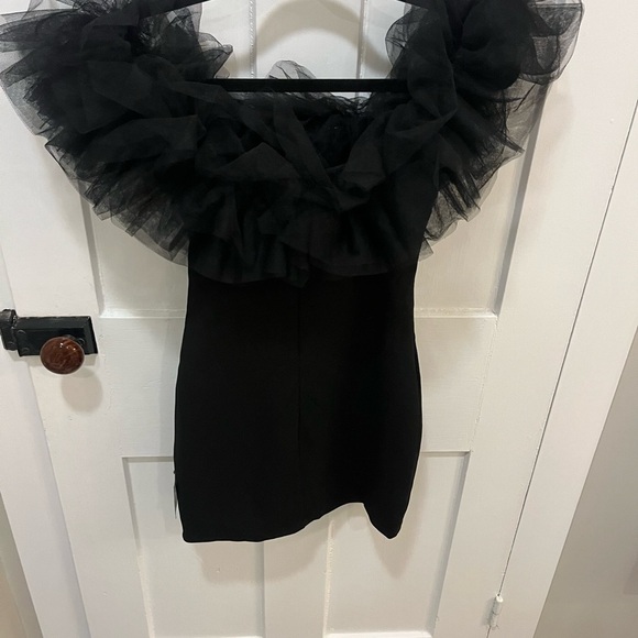 NWT Lulus Luxurious Charm Black Tulle Off-the-Shoulder Mini Dress Small - Picture 8 of 10